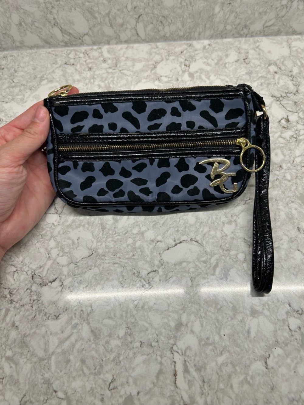 Busch Gardens Signature Black & Gray Leopard Wristlet with Gold Hardware